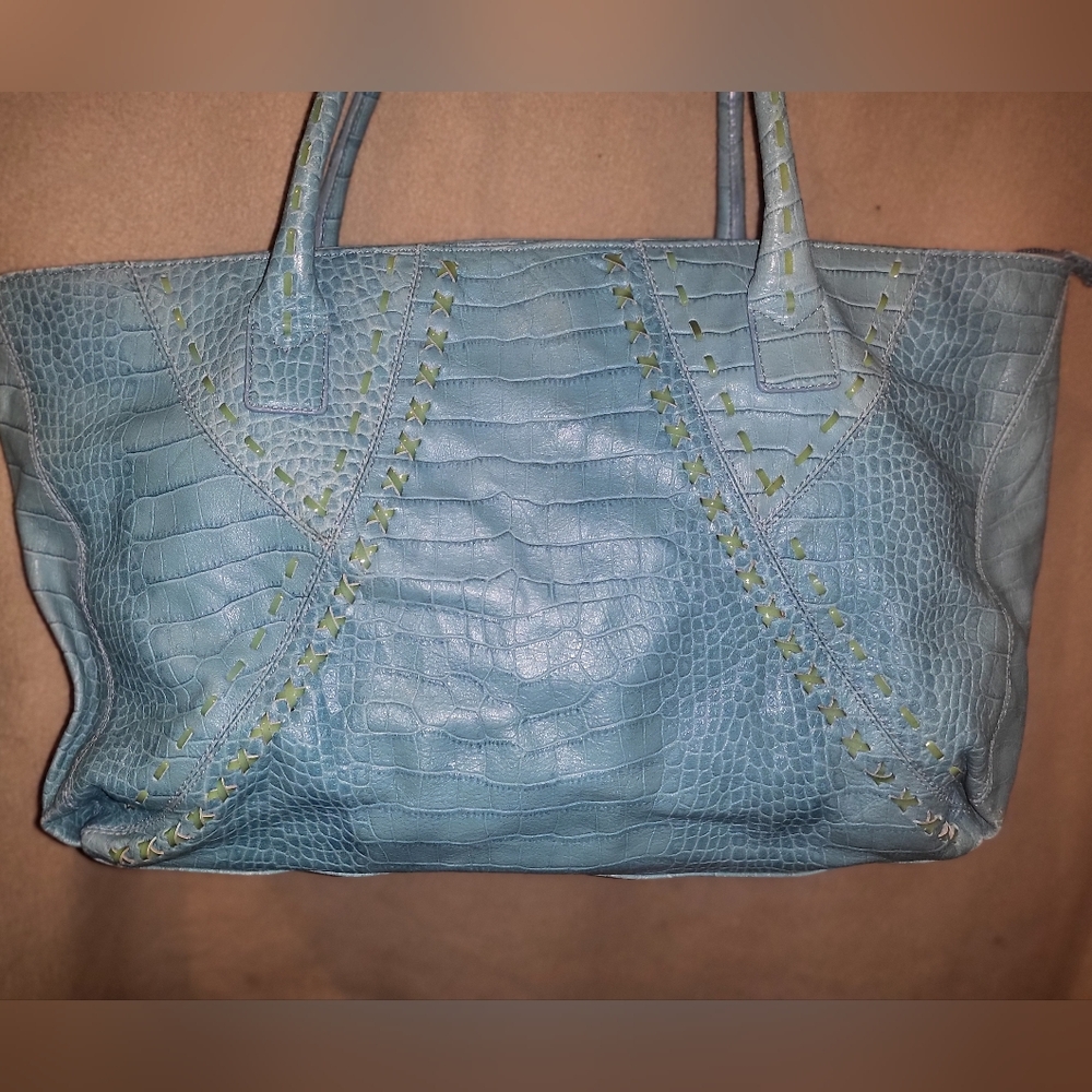 Vintage Teal Bergē Crocodile Tote Bag